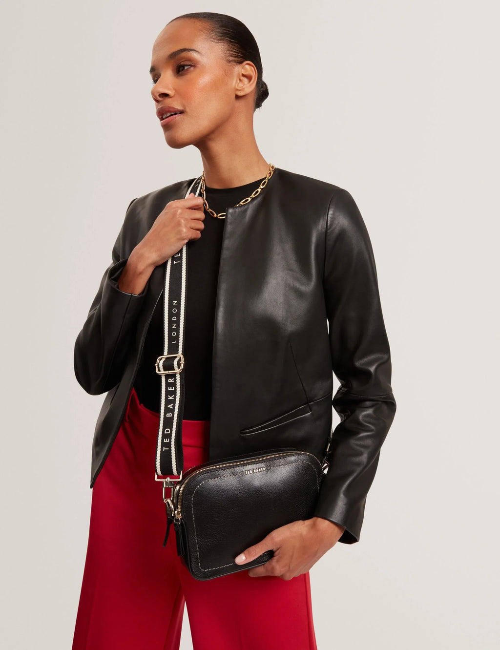 LUCEELE: Webbing Leather Crossbody Bag