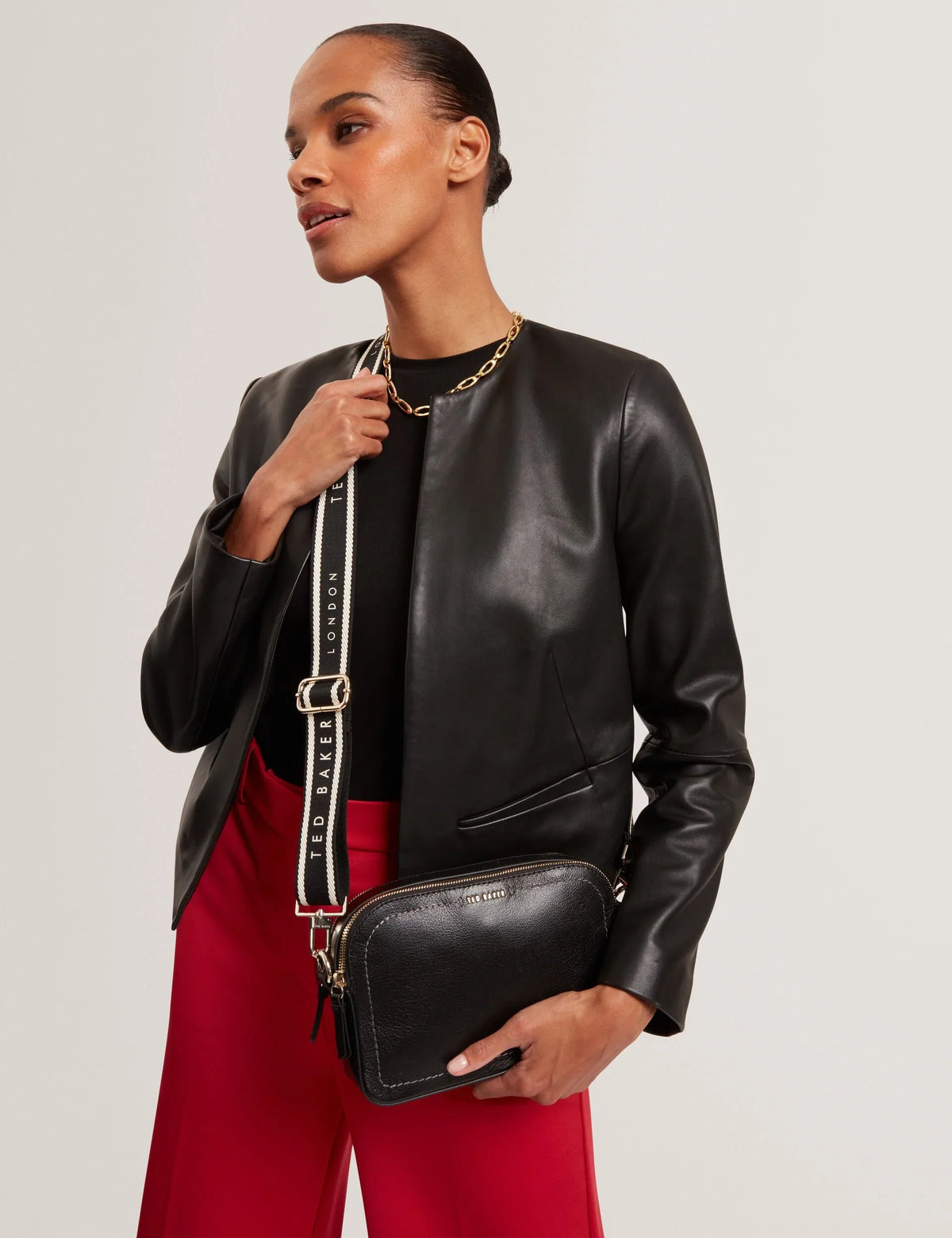 LUCEELE: Webbing Leather Crossbody Bag