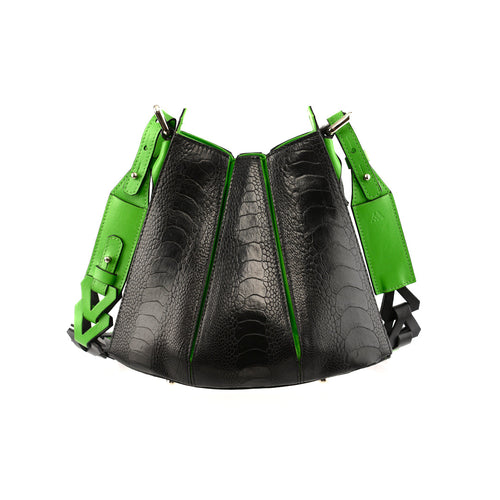 Black Luna Limited Edition Ostrich Leather Shoulder Bag with Green Gussets Bellabags Bellabags