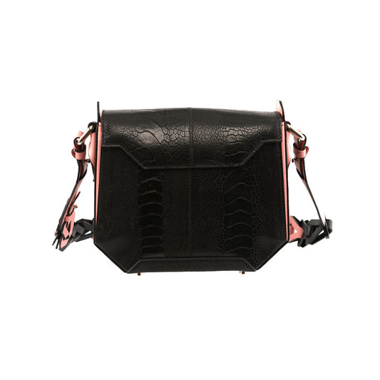 Black Lia Limited Edition Ostrich Leather Shoulder Bag with Light Pink Gussets Bellabags Bellabags