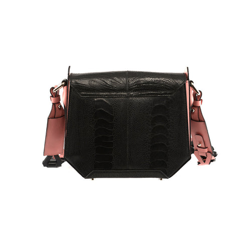 Black Lia Limited Edition Ostrich Leather Shoulder Bag with Light Pink Gussets Bellabags Bellabags