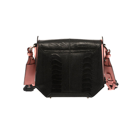 Black Lia Limited Edition Ostrich Leather Shoulder Bag with Light Pink Gussets Bellabags Bellabags