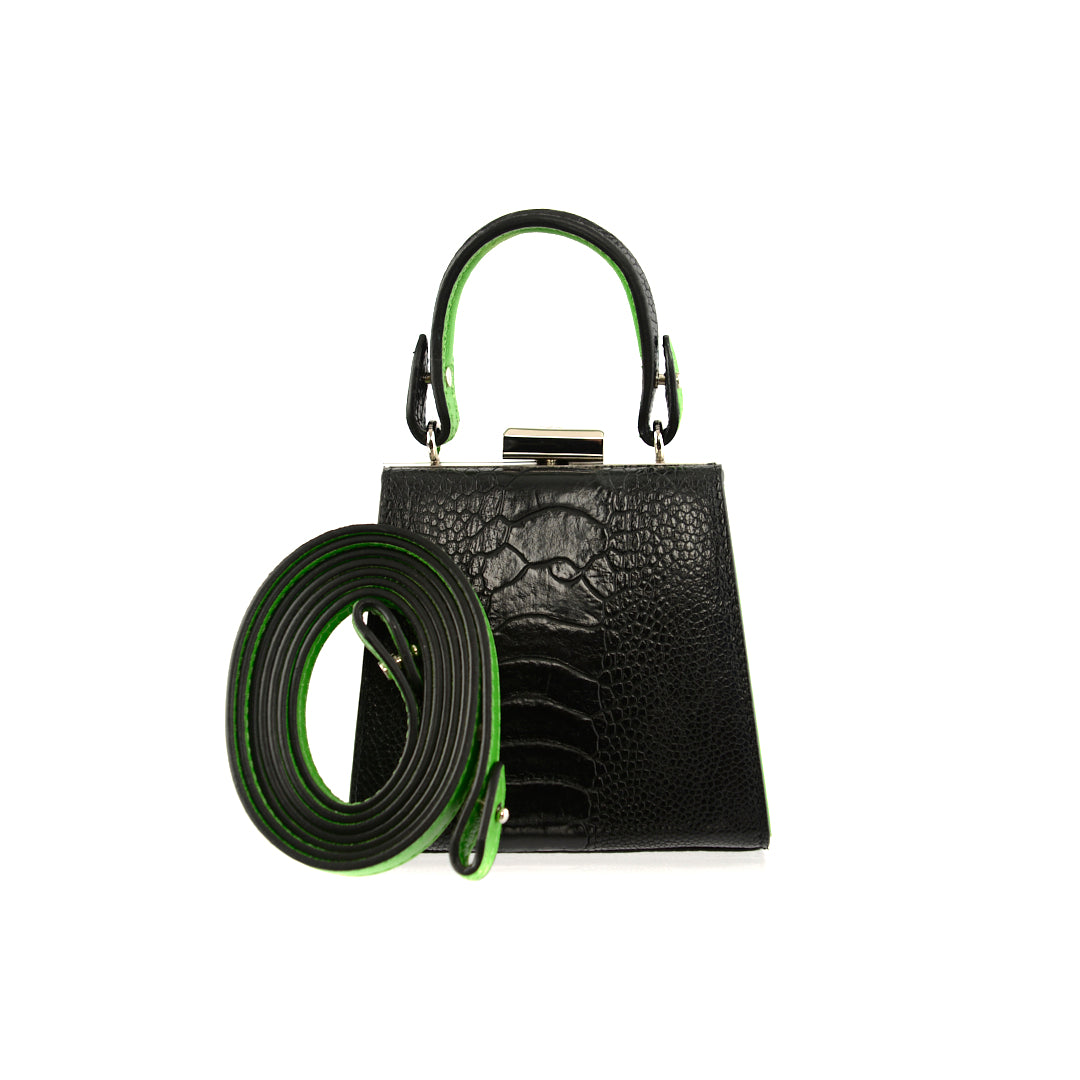 Black Vegas Limited Edition Ostrich Leather Micro Bag with Coloured Gussets Bellabags Bellabags