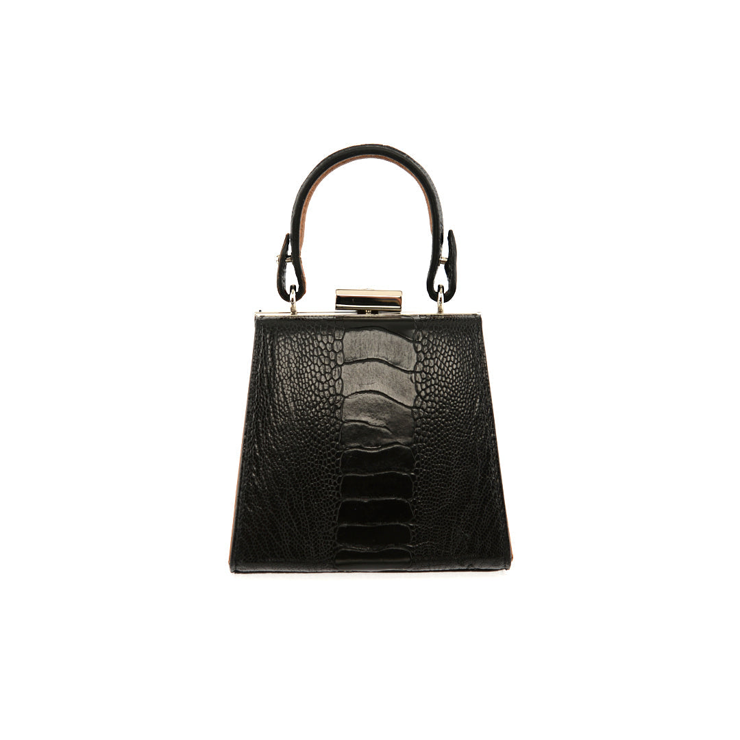 Black Vegas Limited Edition Ostrich Leather Micro Bag with Coloured Gussets Bellabags Bellabags