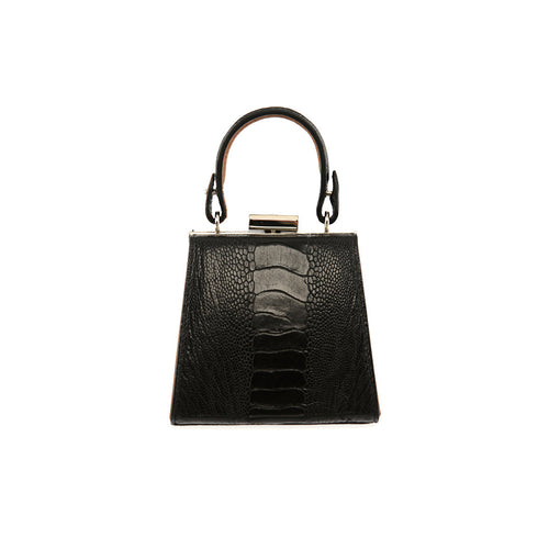 Black Vegas Limited Edition Ostrich Leather Micro Bag with Coloured Gussets Bellabags Bellabags