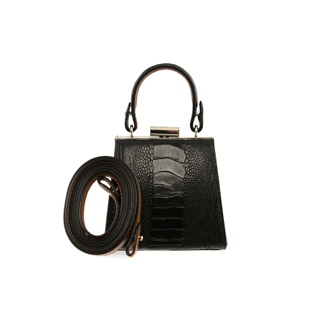 Black Vegas Limited Edition Ostrich Leather Micro Bag with Coloured Gussets Bellabags Bellabags