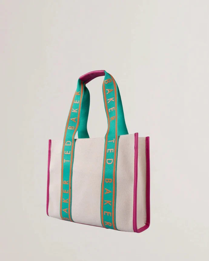 Women's Georjia-Branded Webbing Canvas Medium Tote White