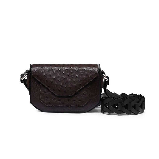 Dark Brown Lee Ostrich Leather Shoulder Bag Bellabags Bellabags